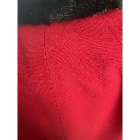 Vtg Red Holiday Wool Coat Fur Collar Cuff Double Breast Size Made in Canada Med - Picture 10 of 11